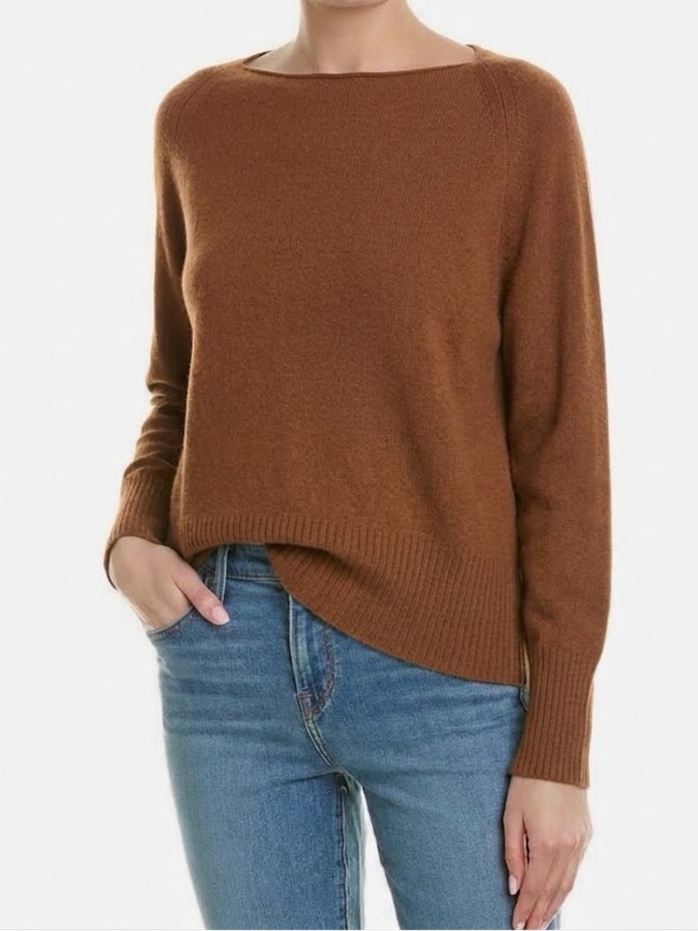 Vince Cashmere Wool Blend Boatneck Sweater in Brown